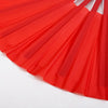Red Tai Chi performance fan with durable plastic ribs shown from a close angle.