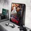 A poster of the Vinland Saga anime featuring characters and a sword displayed in a black frame.
