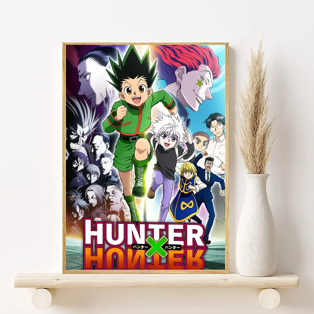 Canvas wall art featuring characters from Hunter x Hunter including Gon, Killua, and Hisoka