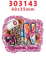 Pink glitter acrylic charms shaped like the letters SN for nurse-themed crafts