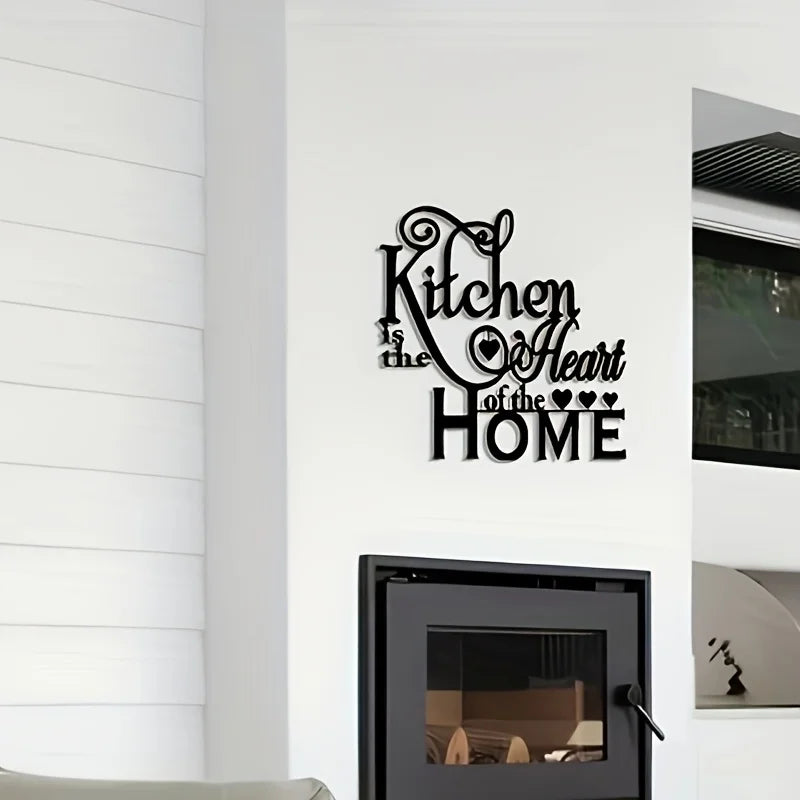 Black script wall art that reads Kitchen is the Heart of the Home