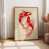 Vintage Japandi Tiger Cat canvas wall art print featuring a red tiger cat design in a gold frame.