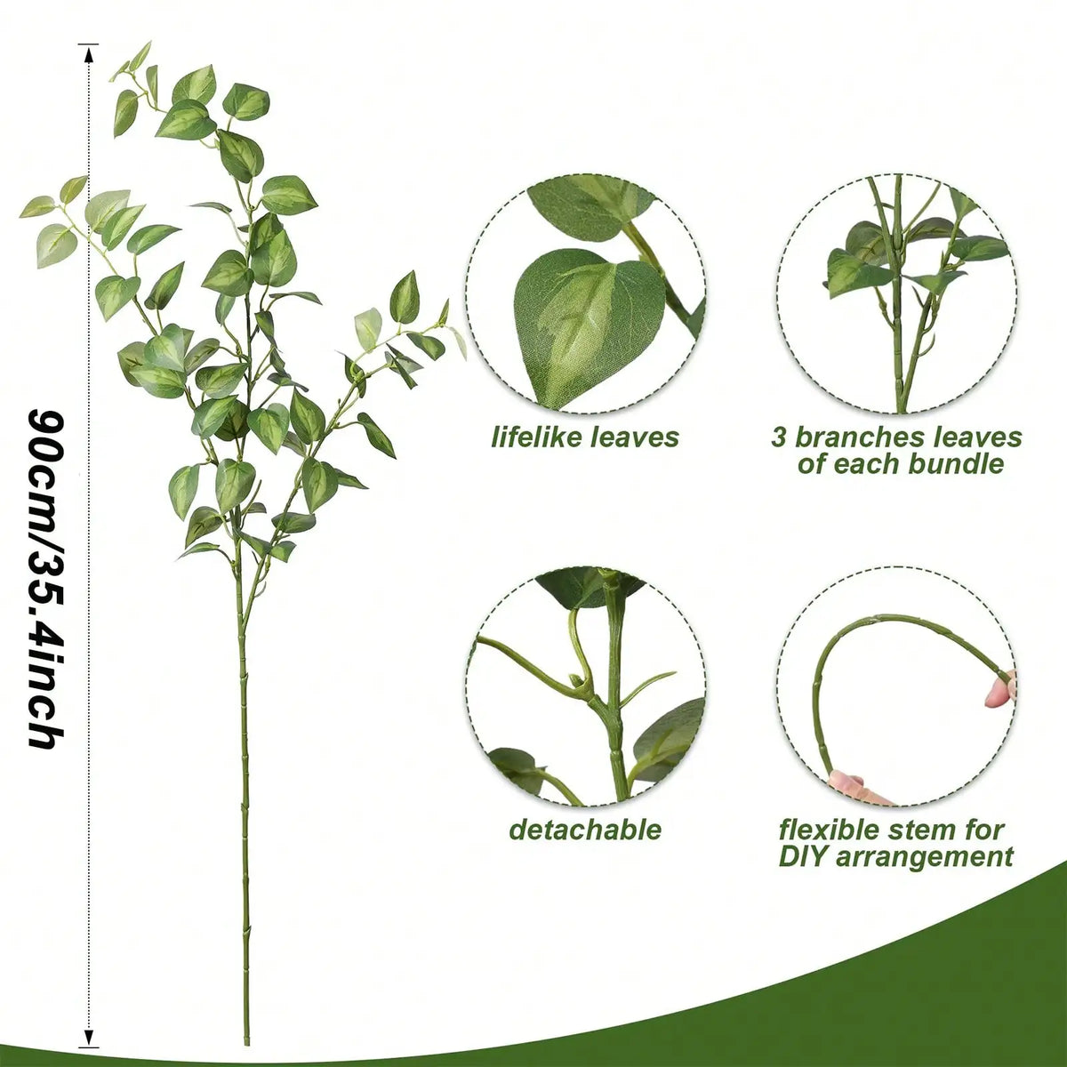 Artificial eucalyptus stem with lifelike leaves, detachable branches, and a flexible stem for DIY arrangements.