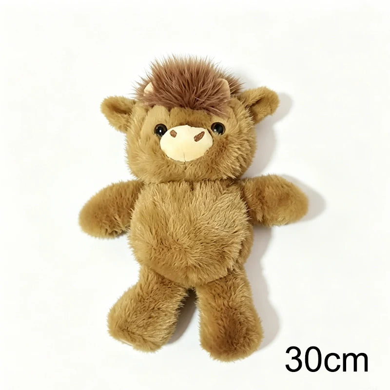 A fluffy brown West Highland Calf plush toy with light tan features.