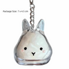 A clear, cute rabbit-shaped charm keychain with a silver chain.