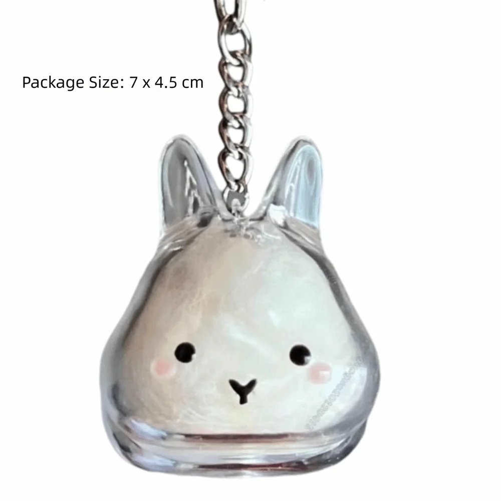 A clear, cute rabbit-shaped charm keychain with a silver chain.