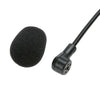 A black wired headset microphone with a flexible cable and a small connector.