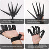 Demonstration of how to put on and adjust articulated skeleton hand gloves for Halloween