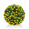 A dense sphere of artificial yellow roses used as decorative floral ball