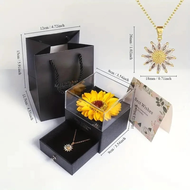 Sunflower Pendant Necklace with Gift Box