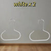 Two white hat organizer racks mounted on a light gray wall.