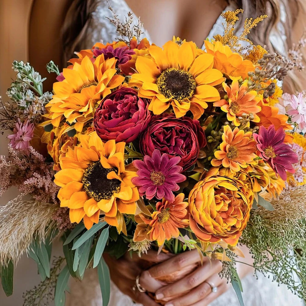 Silk Sunflower Wreath Bouquet for Home & Wedding Décor