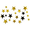 A set of gold and black 3D acrylic mirror wall decor stars.