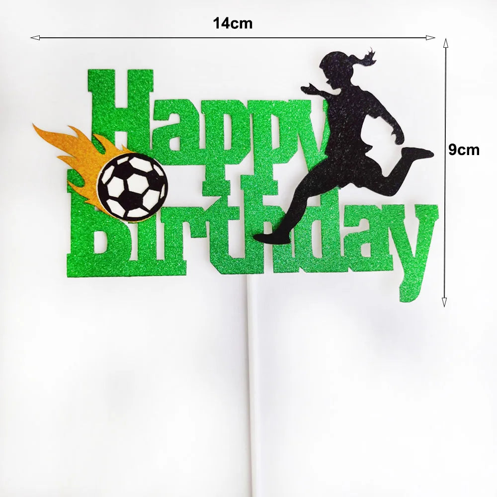 Grüne Glitzer-Geburtstagsschild mit Fußball und Silhouette einer laufenden Person
