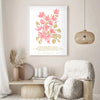 A canvas print featuring pink and gold floral design with Arabic calligraphy on a white background.