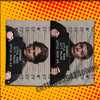 A printed polyester banner featuring a split image of Dean Winchester with various measurements and text.