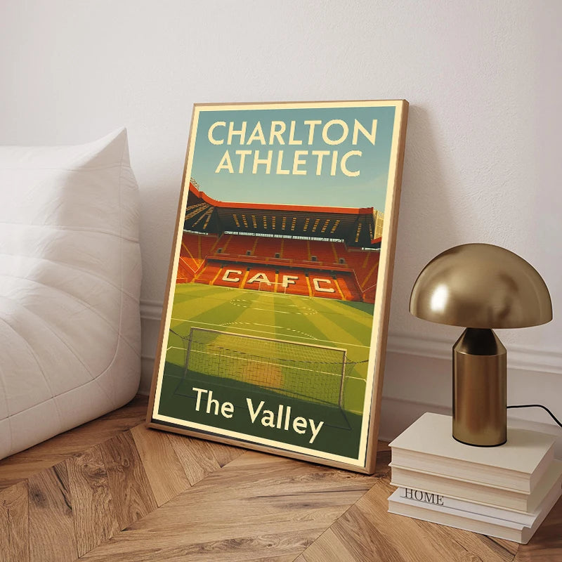 A framed canvas art print titled Charlton Athletic The Valley featuring a football stadium view.