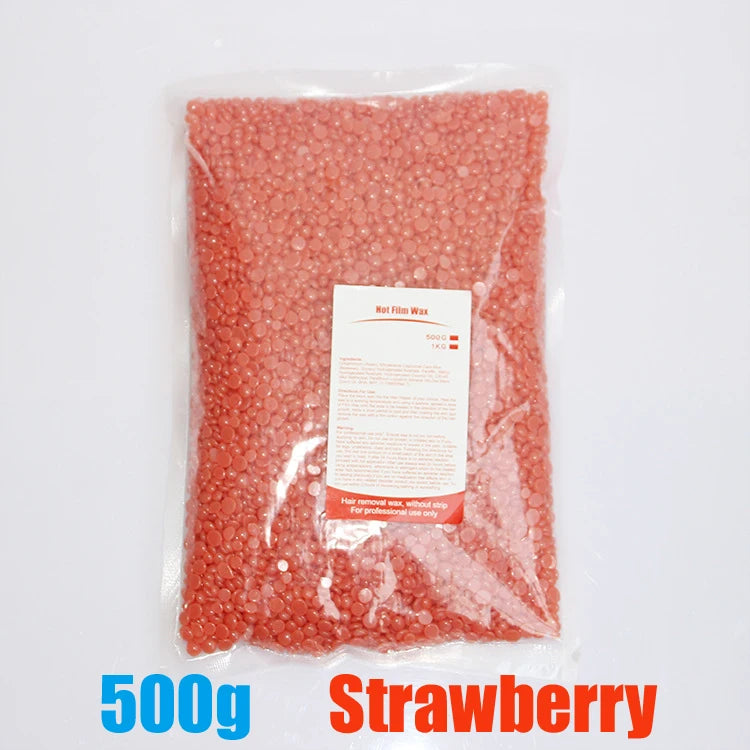 A package of strawberry hard waxing beans for body hair removal