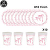 Set of 20 pink checkered cups with pink bows for birthday party supplies