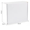 A white rectangular box for a funny money shooter toy for parties, showing dimensions of 17cm high and 21cm long.