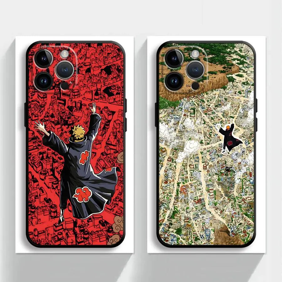 A pair of red and black Akatsuki anime soft TPU phone cases shown side by side.