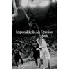 A black and white photo of a basketball player in action during a game.