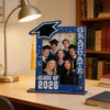 An elegant blue graduation photo frame featuring the text Class of 2026 and a black mortarboard design.