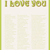 A list of 50 ways to say I love you written in green text on a light yellow background.