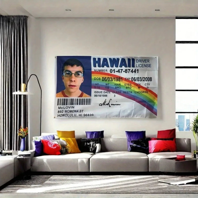 Führerscheinbanner für Hawaii mit der Nummer 01-47-87441 an einer Wand.