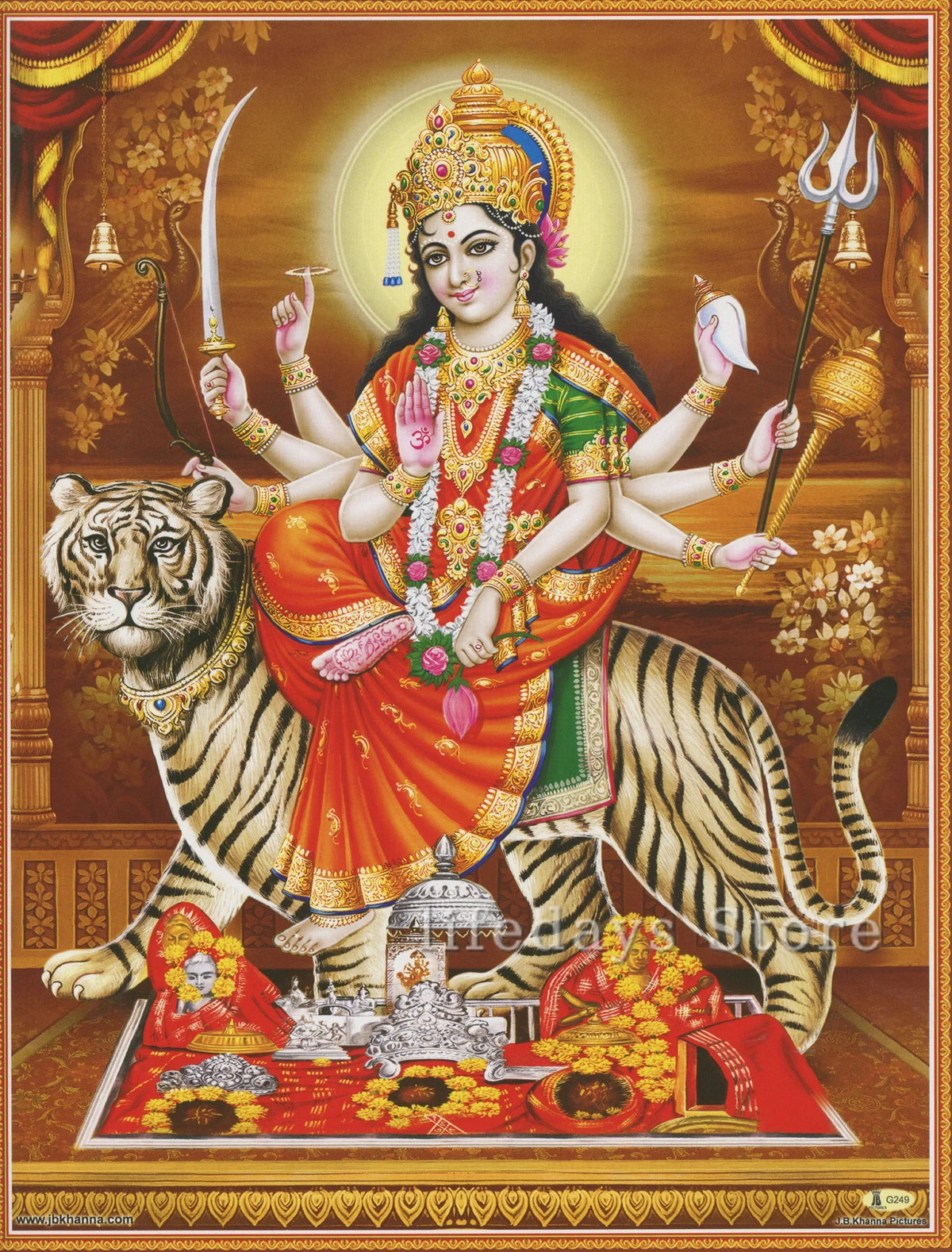 Durga Goddess Vintage Canvas Wall Art – Hindu Deity Print for Living Room & Home Decor