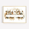 Watercolor painting of Jesus and shepherds gathered around a table in an ancient setting.