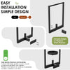 A black metal wall planter with a simple design shown in various views and installation steps.
