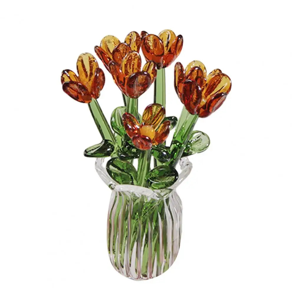 Hand-Blown Glass Flower Bouquet with Vase