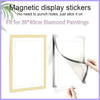 Magnetic display stickers fit for 30x40cm diamond paintings shown being applied to a framed picture.
