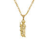 A gold-plated pendant necklace featuring a figure of Saint Jude.