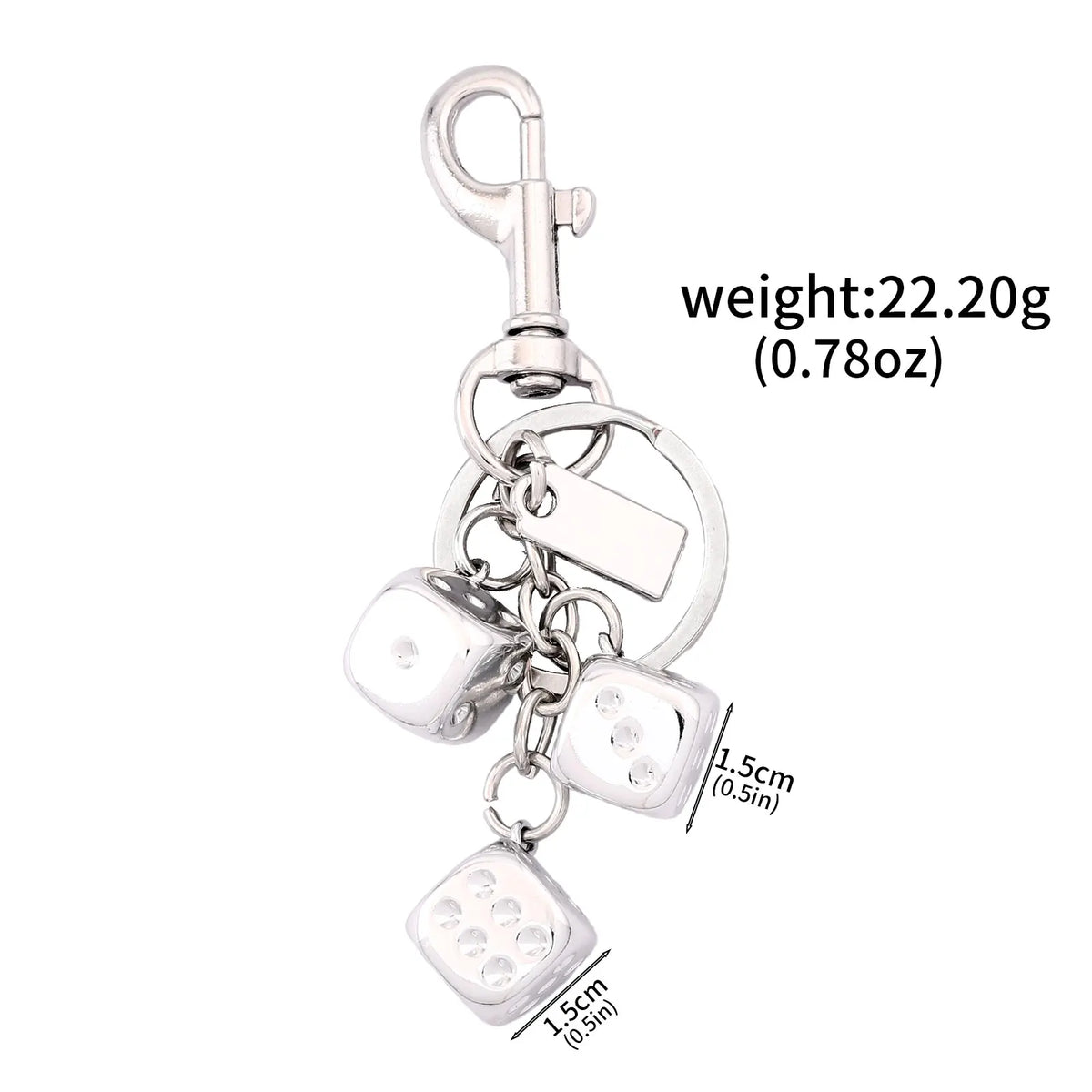 Silver golden dice keychain with a charm and a hanging loop