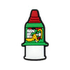 A colorful PVC shoe charm shaped like a red and green vape pen with a cartoon face.
