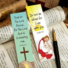A close-up photo of three inspirational Bible verse bookmarks featuring verses from Isaiah 26:4 and 43:5 on a textured page.