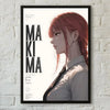 A minimalist poster featuring a portrait of Makima from Chainsaw Man in a profile view.