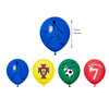 A set of seven red, yellow, and blue soccer-themed balloons featuring Cristiano Ronaldo's number 7.