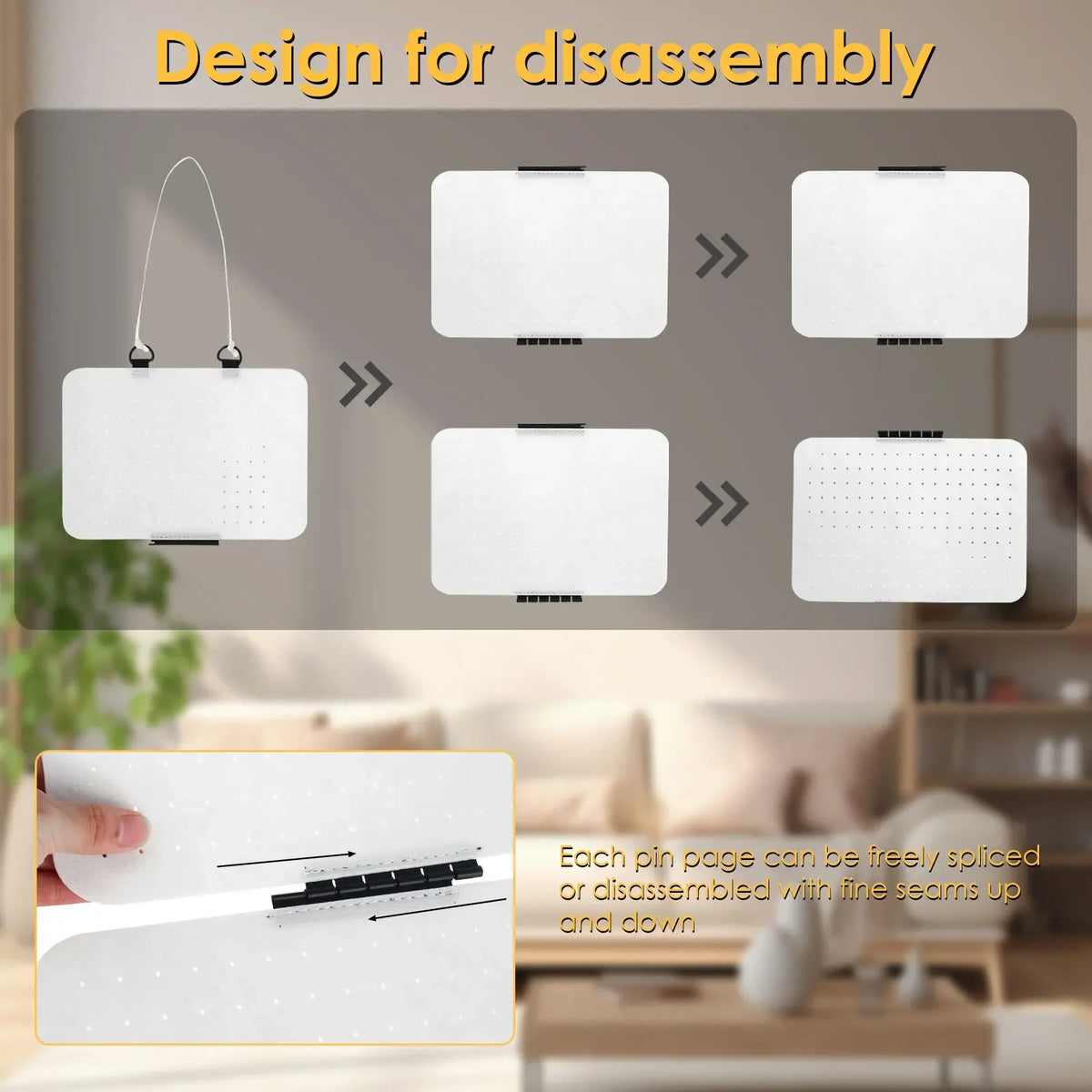 Design for disassembly showing a white felt lapel pin display panel that can be easily spliced or disassembled.