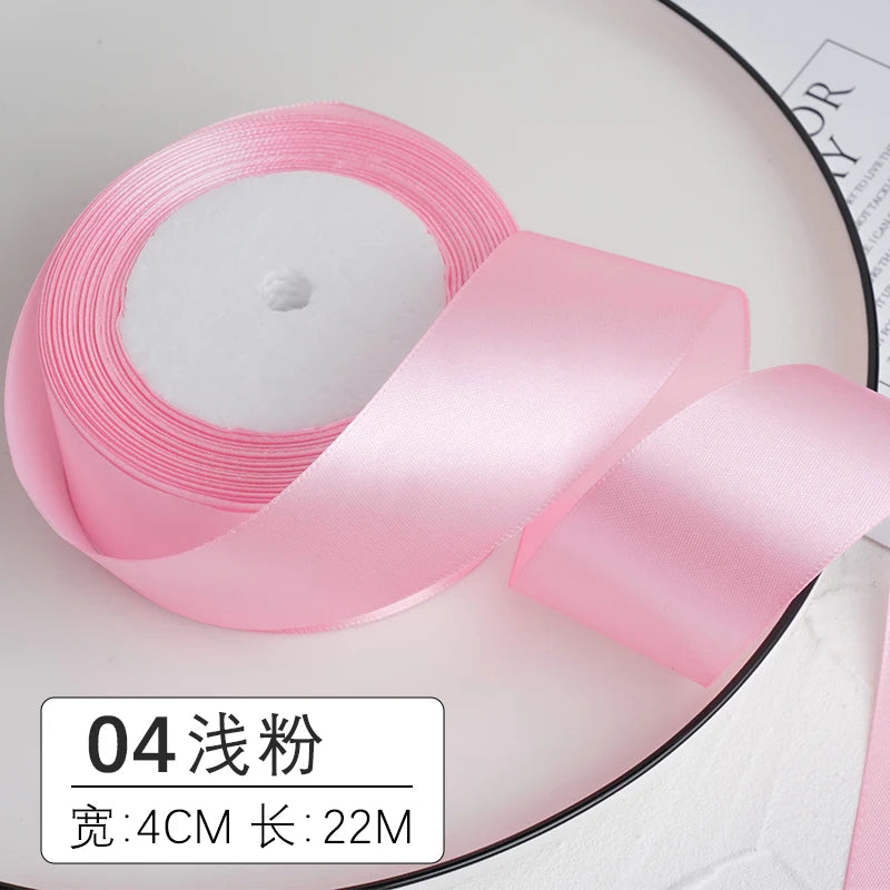 Ruban décoratif en satin rose, avec une largeur de 4 cm et une longueur de 22 mètres
