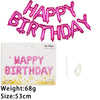 A set of 13 pink foil letter birthday balloons with a gold star confetti background.