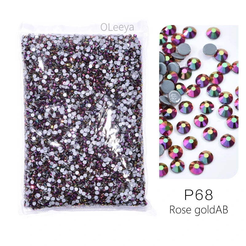Bag of P68 Rose gold AB glass rhinestones mixed sizes
