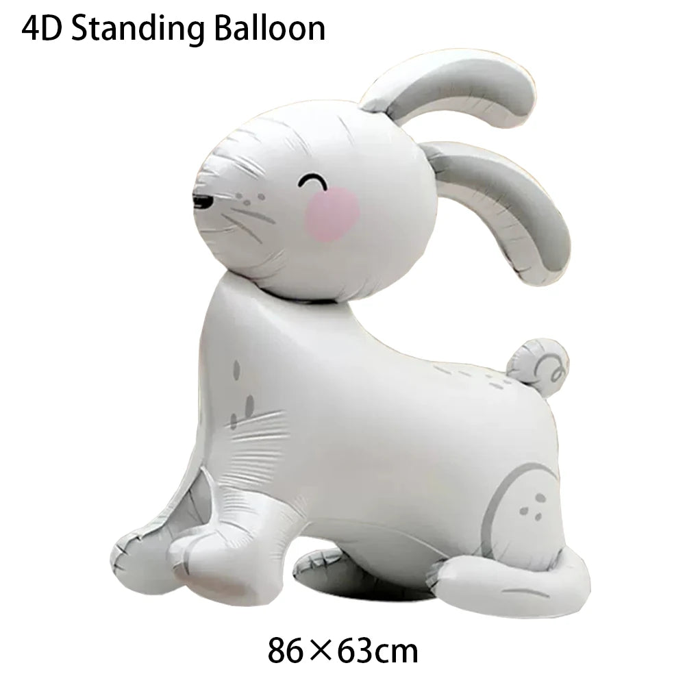 A white foil balloon shaped like a standing bunny cartoon character.