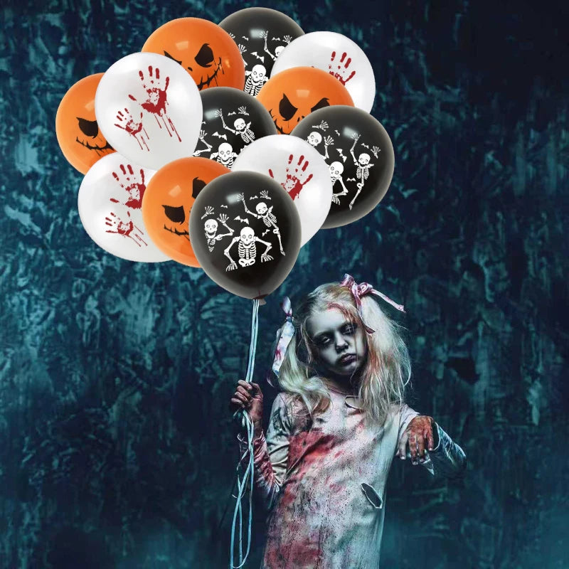 Scary Bloody Hand & Skull Latex Balloons (12-inch) for Halloween Party Decor