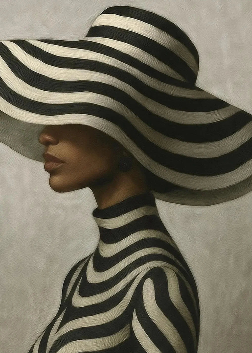 Abstract African Woman Canvas Art – Black & White Striped Print