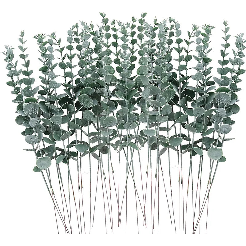 A bundle of artificial eucalyptus leaf plants used for home decor and events.