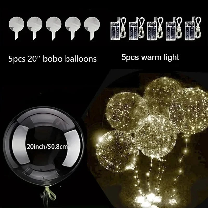 Set of 5 balloons and 5 warm light string lights for decoration