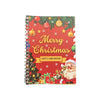 A red spiral bound gift card book decorated with Christmas elements like holly, stars, and ornaments.